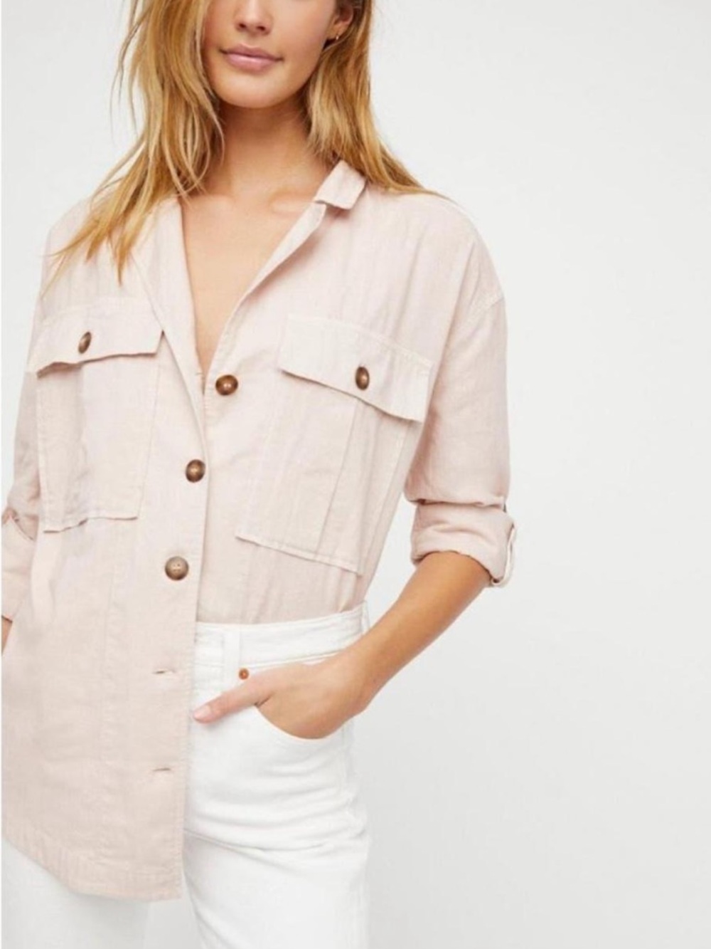 Free People Blush Button Down Top